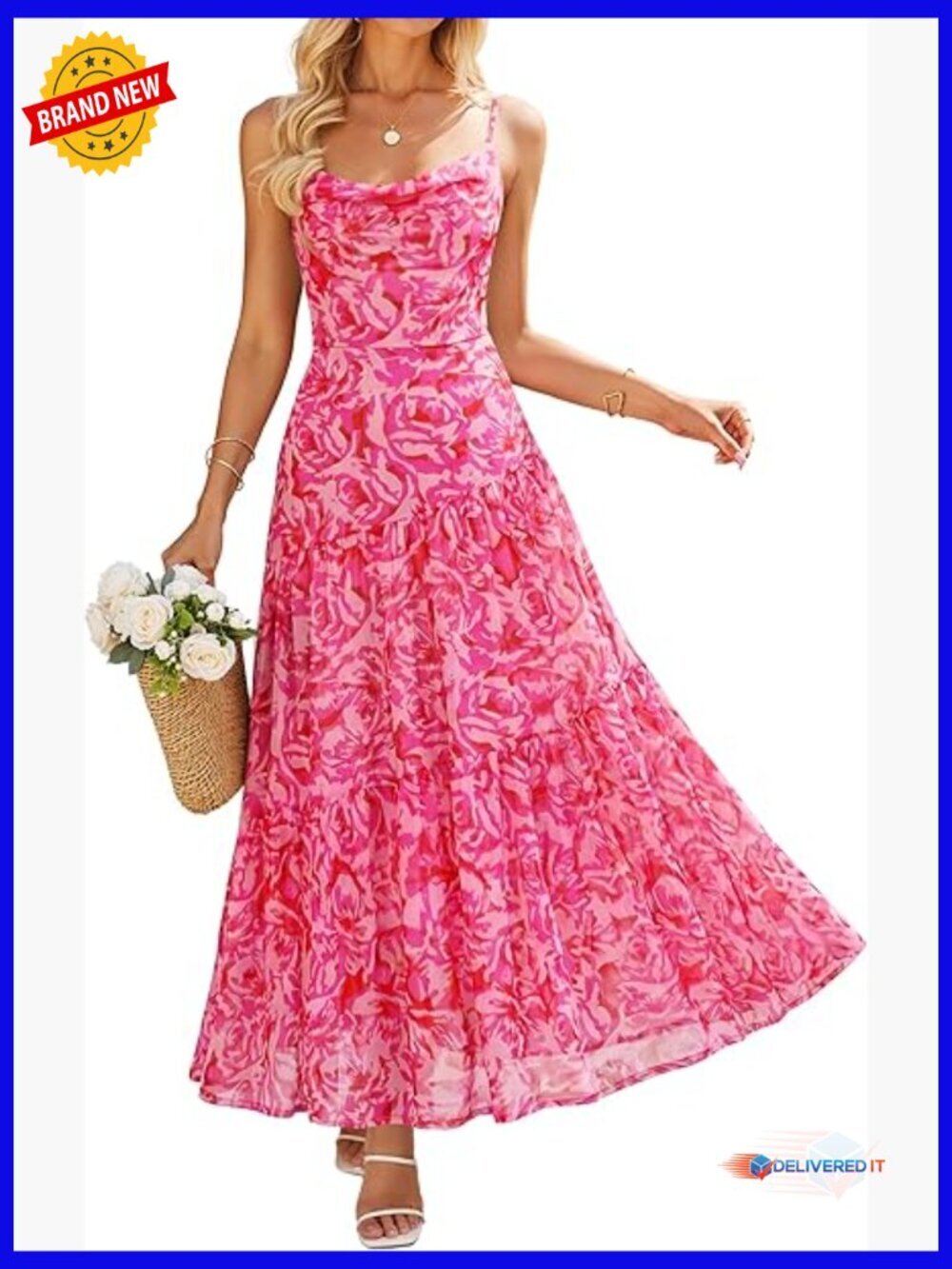 Floral Maxi Dress Sleeveless Spaghetti Strap Boho Beach Wedding Guest